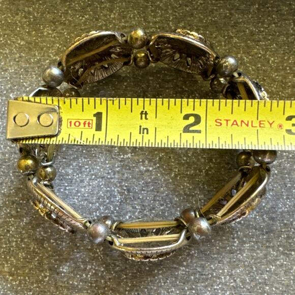 Grecian Style Medallion Stretchy Gold Tone Bracelet - Picture 3 of 4